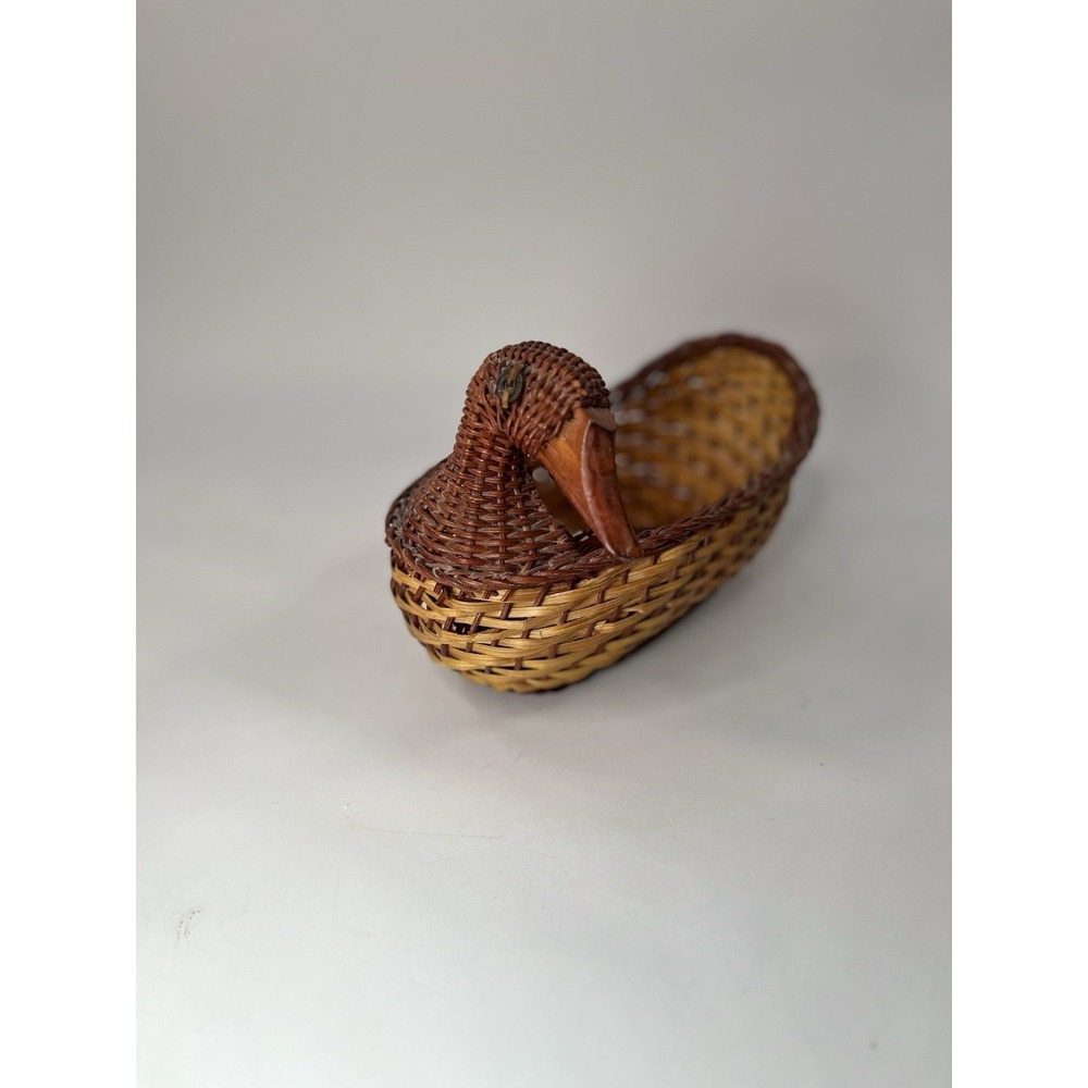 Wicker Duck Planter Woven Basket Rattan Rustic Farmhouse Decor Primitive 8 Inch